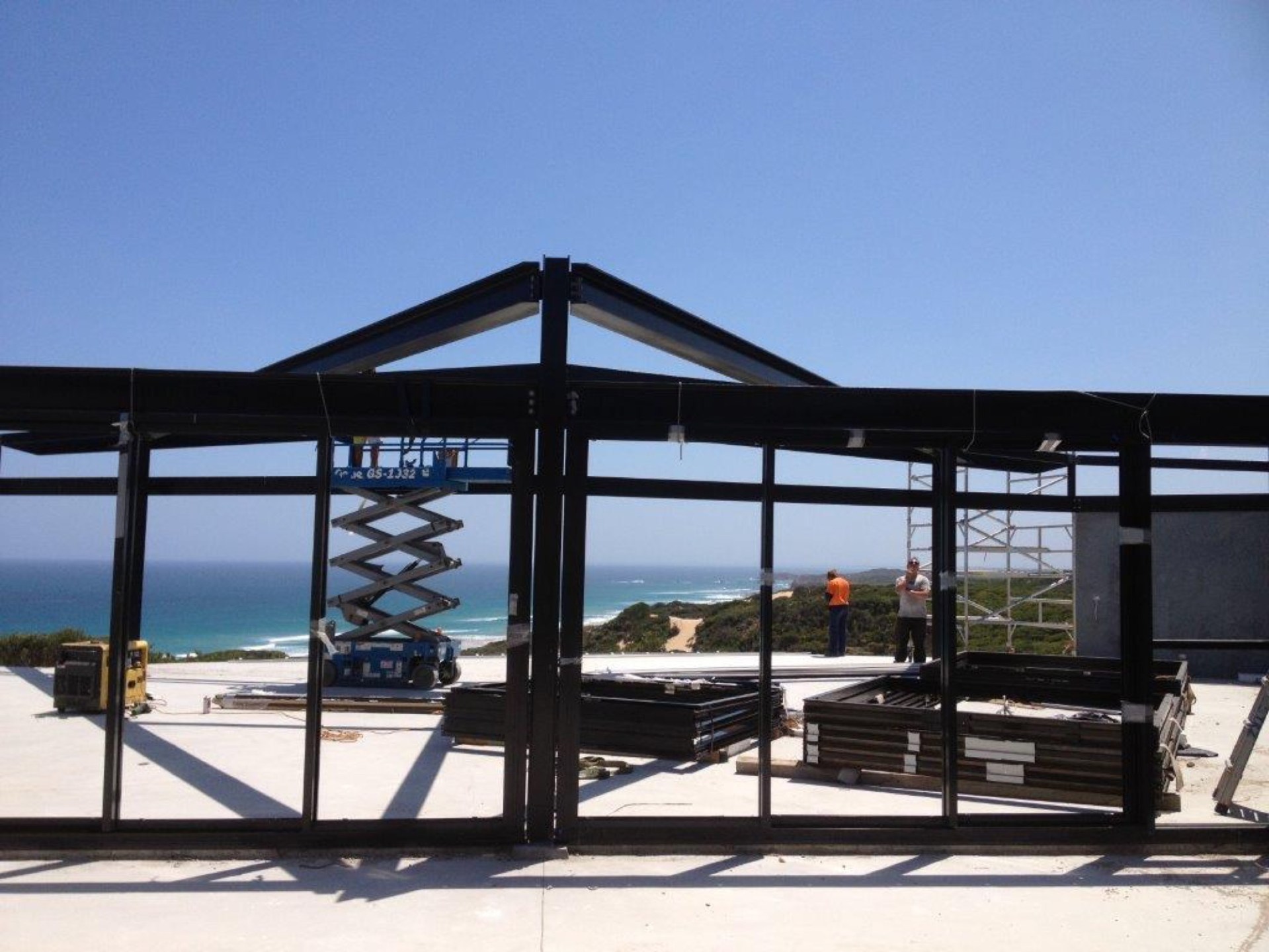 Steel frame of a coastal house under construction
